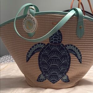 Spartina 449 Blue and Tan Turtle Tote Bag